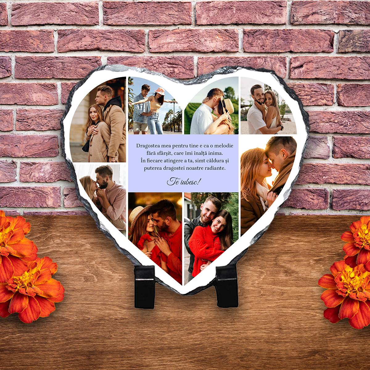 Placă ardezie personalizată cu 8 poze – Cuplu