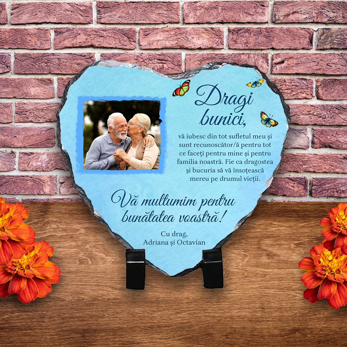Placă ardezie personalizată cu poză și nume – Bunici