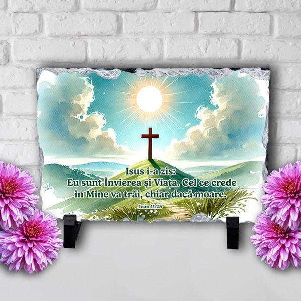 Placă ardezie personalizată cu verset biblic - Paște