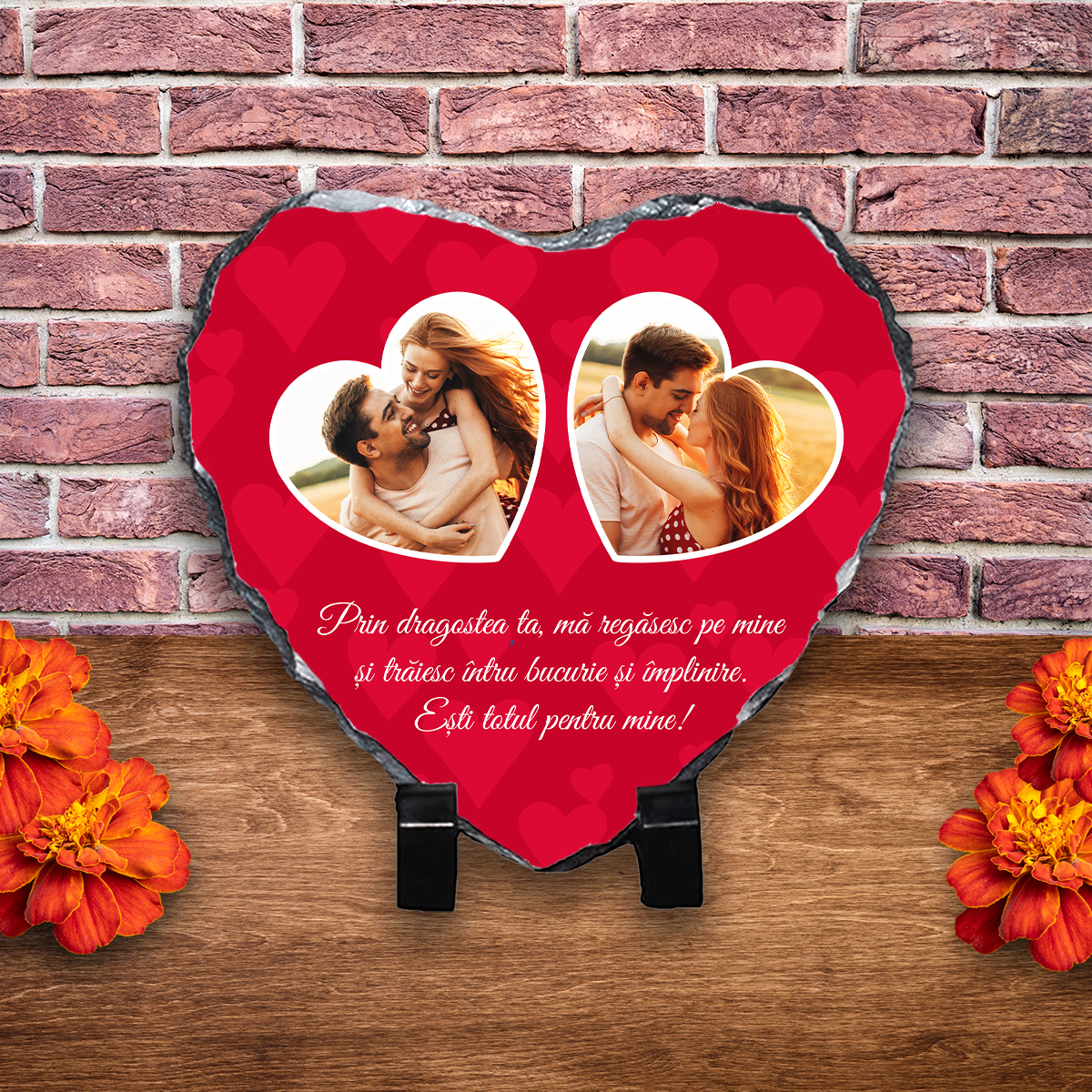 Placă ardezie personalizată cu două poze – Șoț/Soție