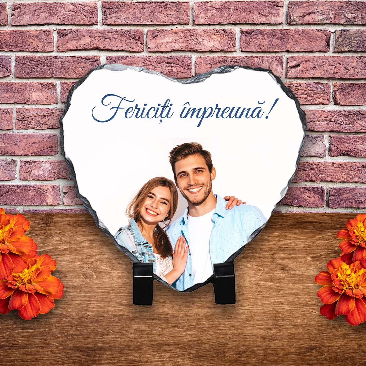 Placă ardezie personalizată cu poză – Fericiți împreună