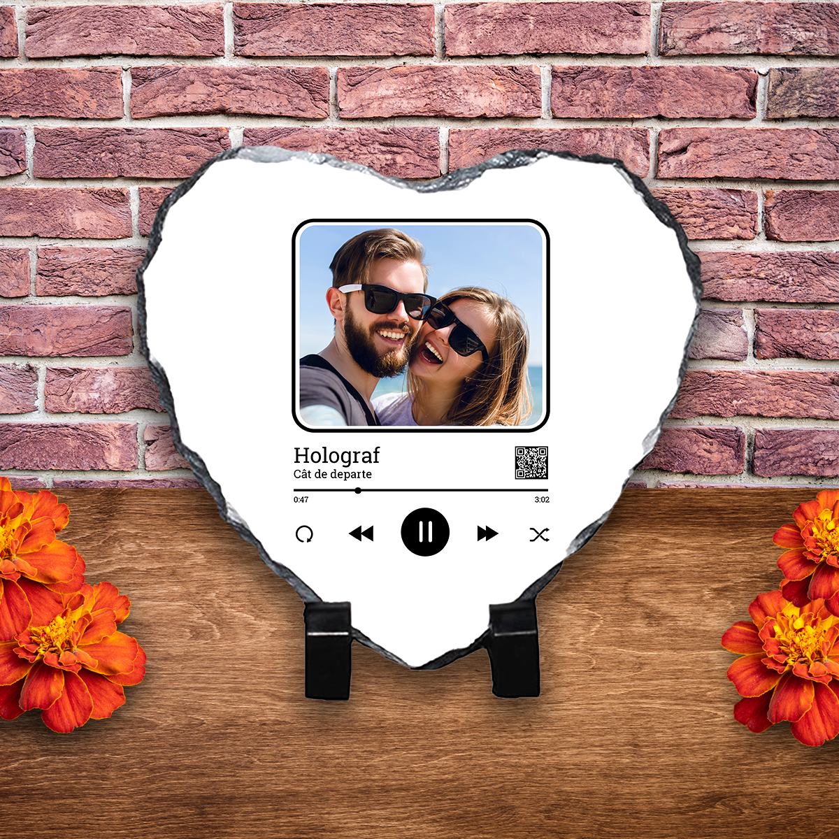 Placă ardezie personalizată cu poză – Melodie cu codul QR