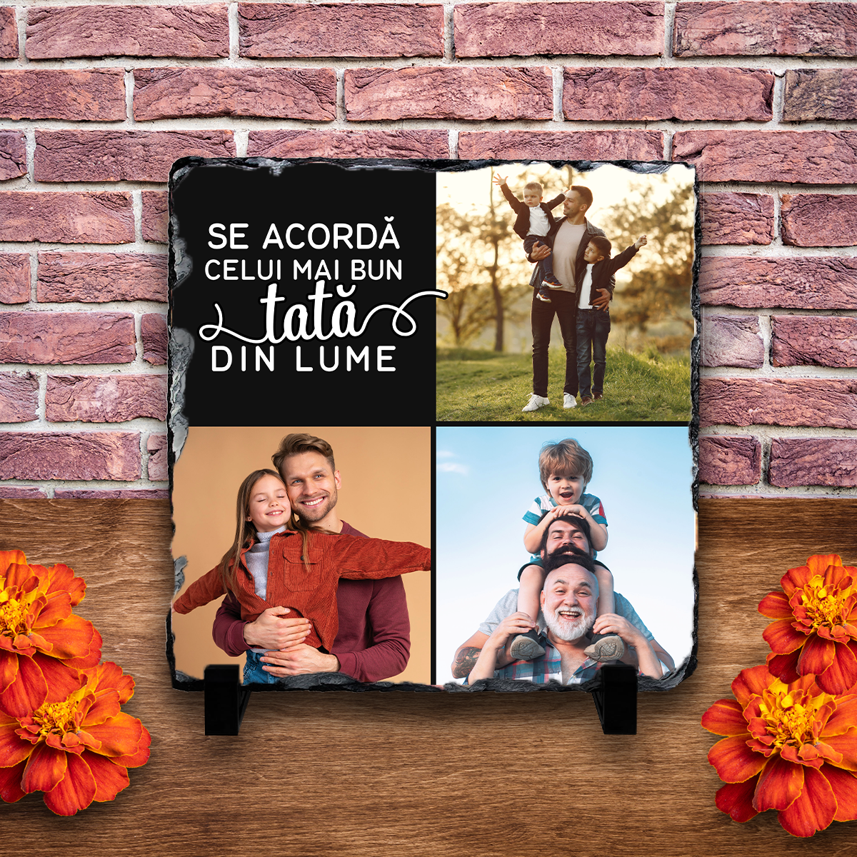 Placă ardezie personalizată cu 3 poze – Tată