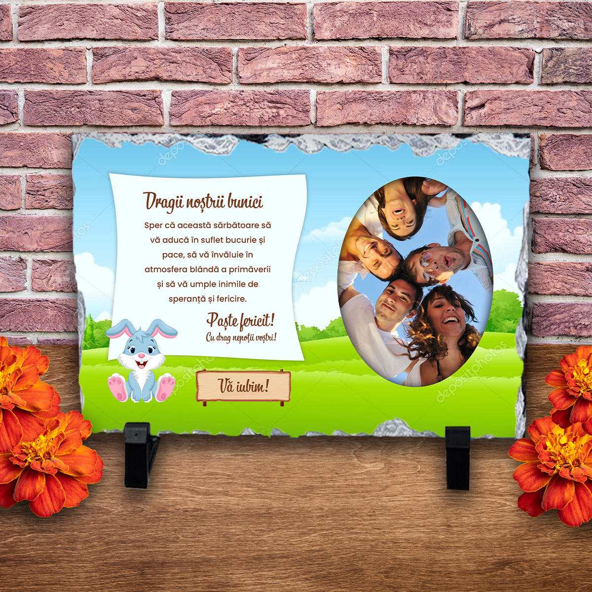 Placă ardezie personalizată cu poză – Paște (Bunici)