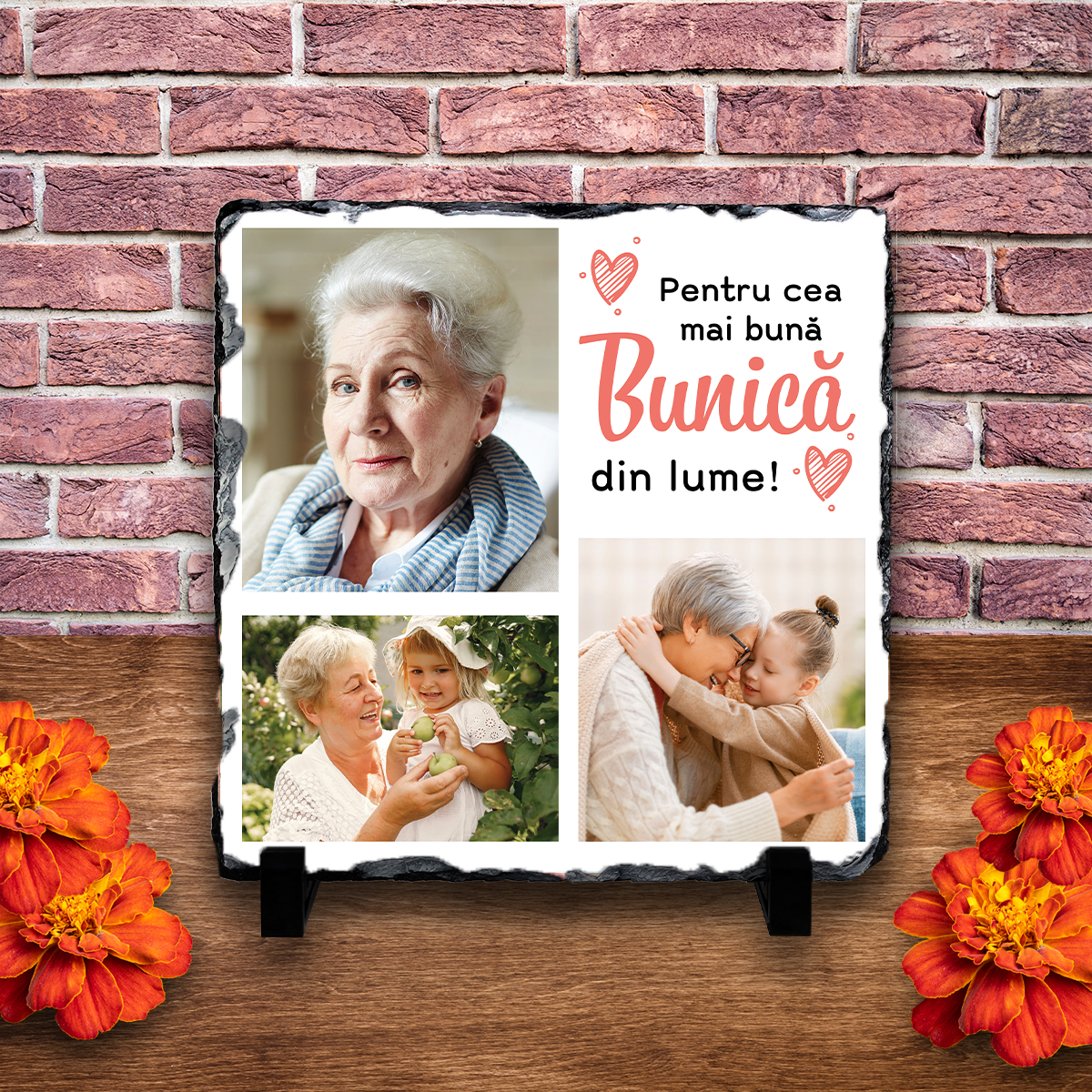 Placă ardezie personalizată cu 3 poze – Bunica