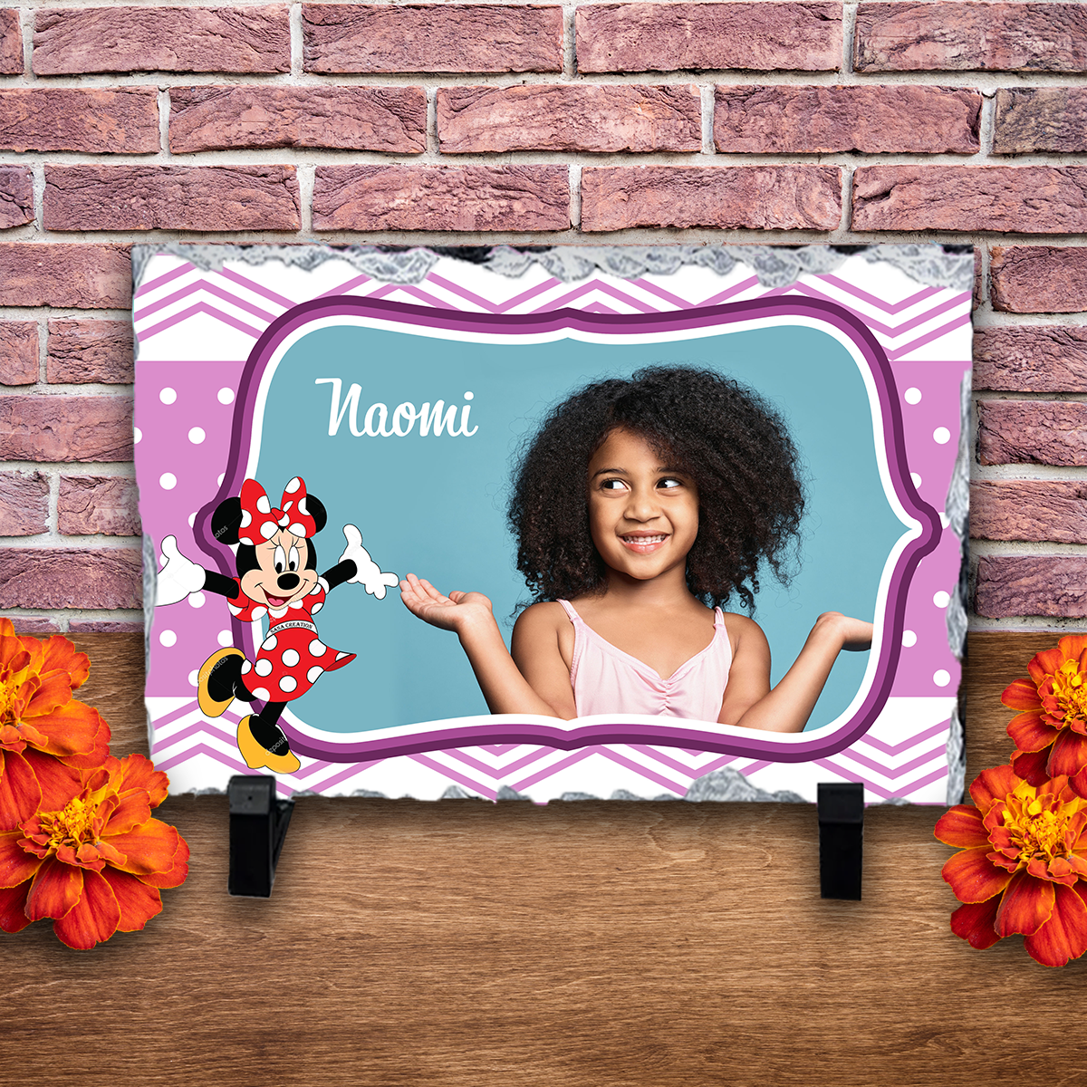 Placă ardezie personalizată cu nume și poză – Minnie Mouse