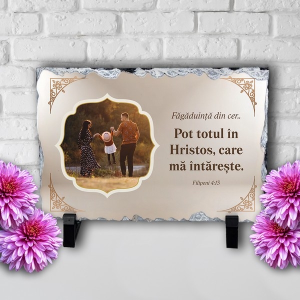 Placă ardezie personalizată cu verset biblic și poză - Făgăduință