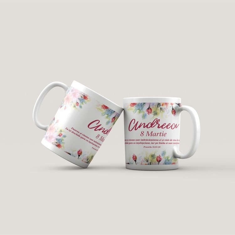 Cană personalizată cu verset biblic și nume - 8 Martie