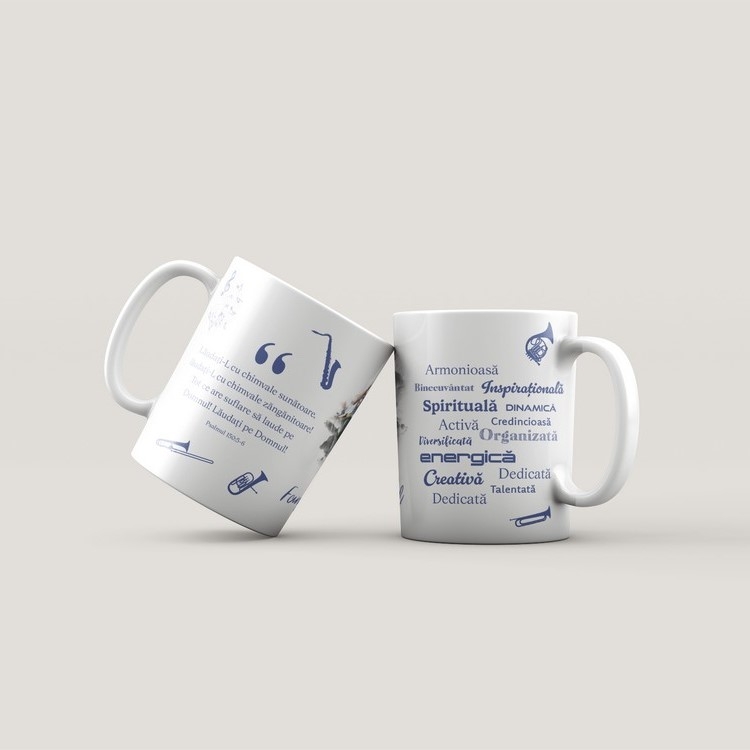 Cană personalizată cu verset biblic, nume și poză - Fanfară