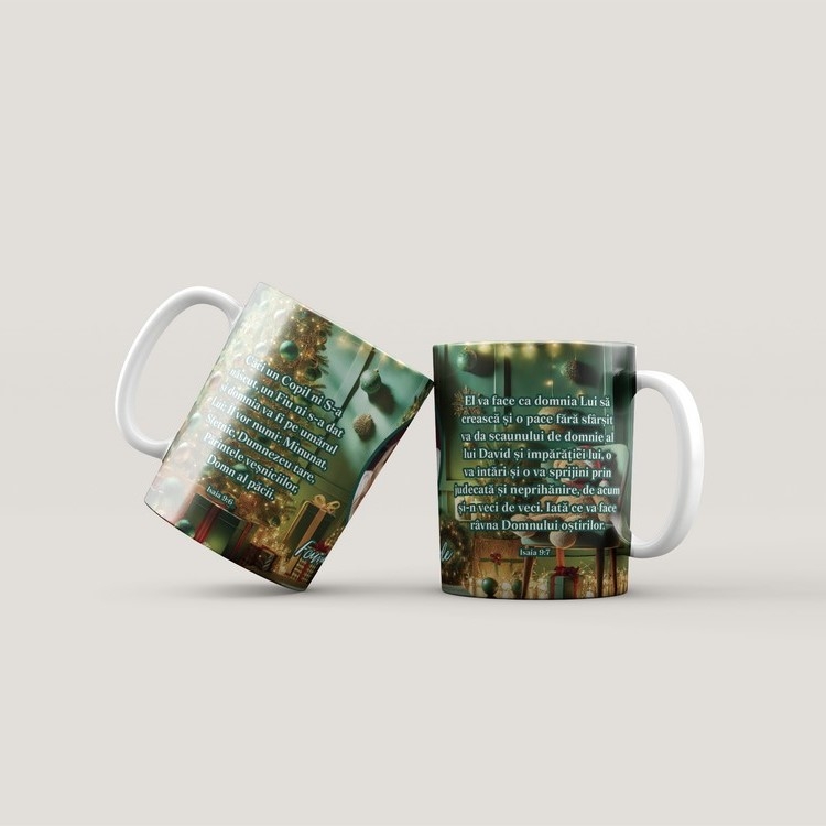 Cană personalizată cu verset biblic, numele de familie și poză - Crăciun Cană personalizată cu verset biblic, numele de familie și poză - Crăciun