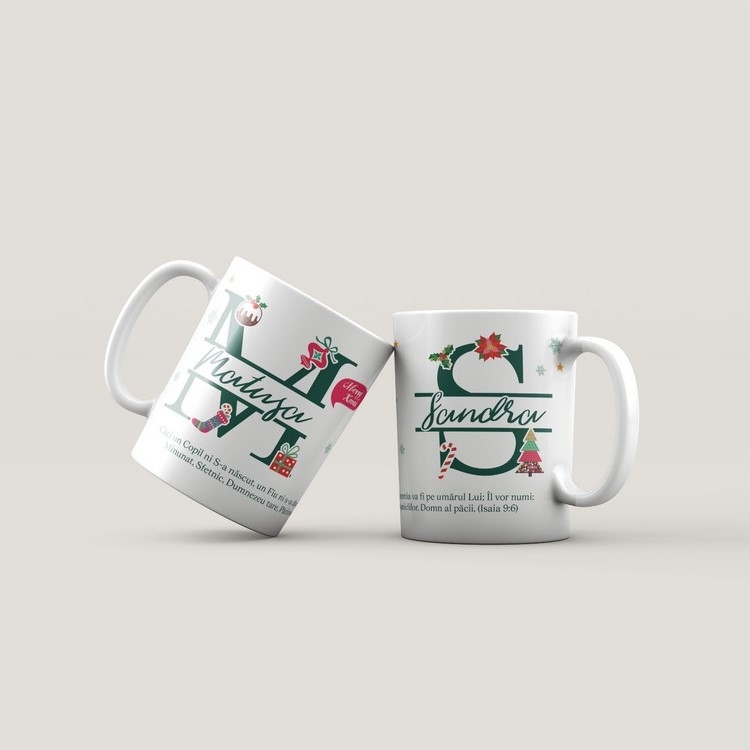 Cană personalizată cu verset biblic și nume - Crăciun fericit! Cană personalizată cu verset biblic și nume - Crăciun fericit!