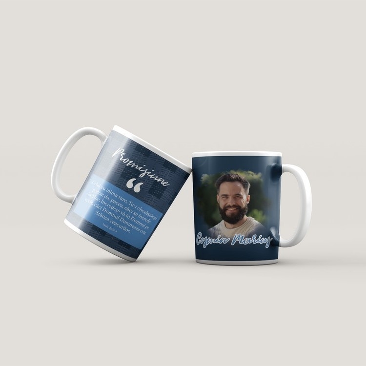 Cană personalizată cu verset biblic și nume pentru bărbați - Promisiune Cană personalizată cu verset biblic și nume pentru bărbați - Promisiune