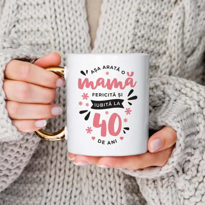 Cană cu mâner auriu personalizata cu poză și nume - Mama Cană cu mâner auriu personalizata cu poză și nume - Mama