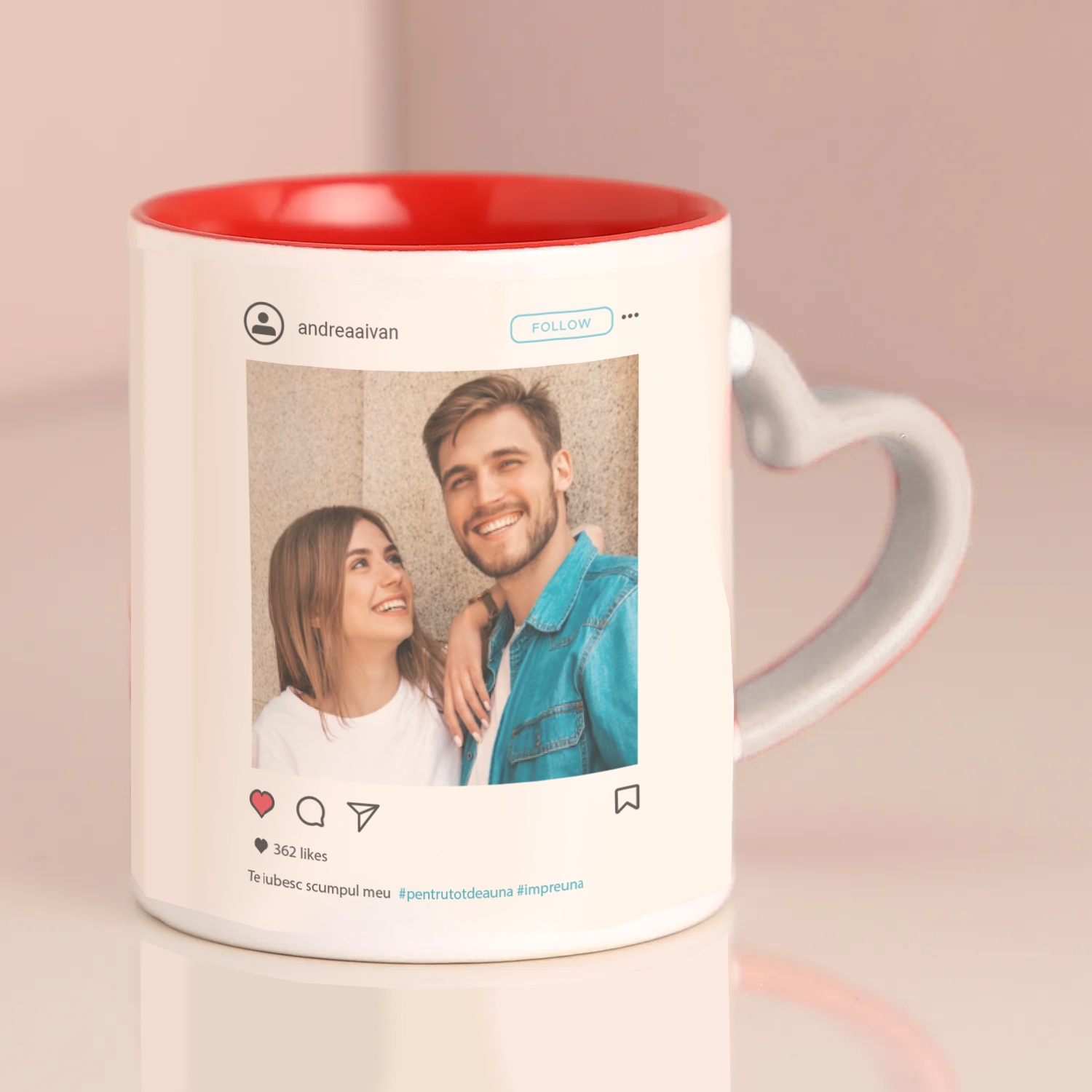 Cană pentru iubit / iubită, personalizată, interior color și poză – Postare instagram Cană pentru iubit / iubită, personalizată, interior color și poză – Postare instagram