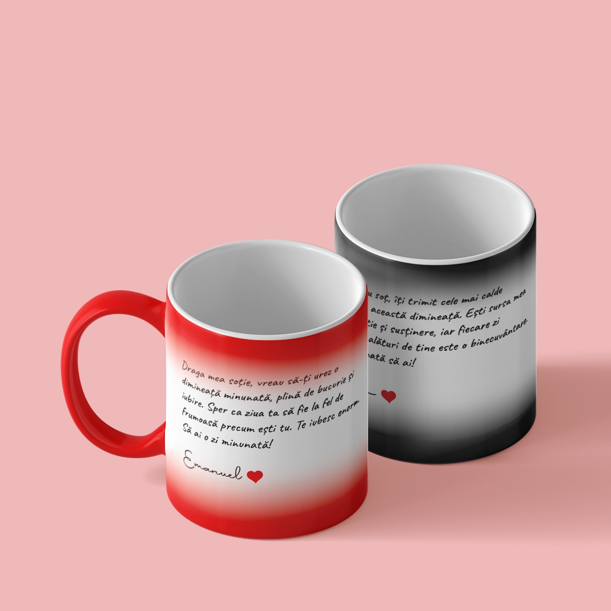 Cană termosensibilă personalizată cu text și nume – Cadou Soț / Soție