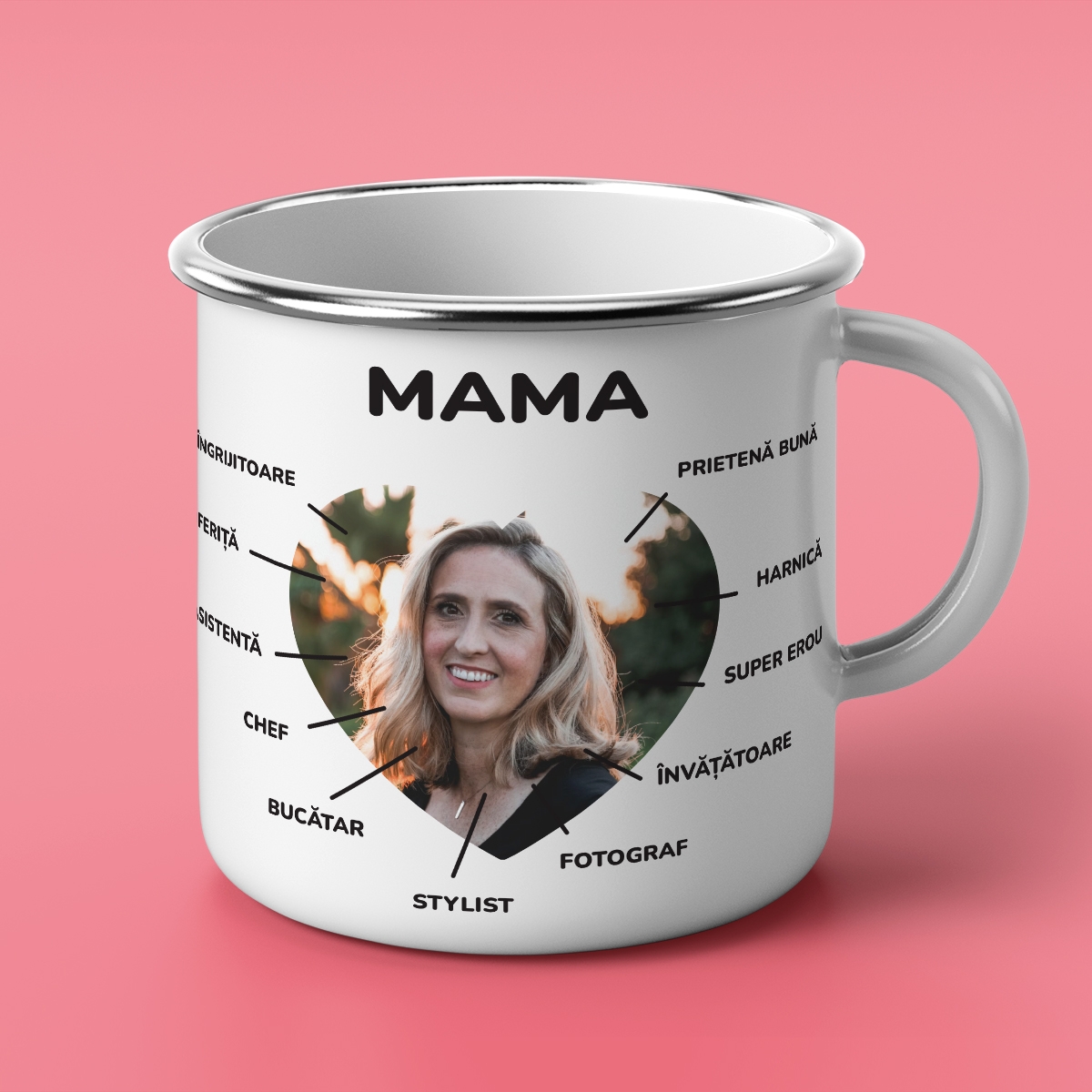 Cană metalică emailată personalizată cu poză – Mama Cană metalică emailată personalizată cu poză – Mama
