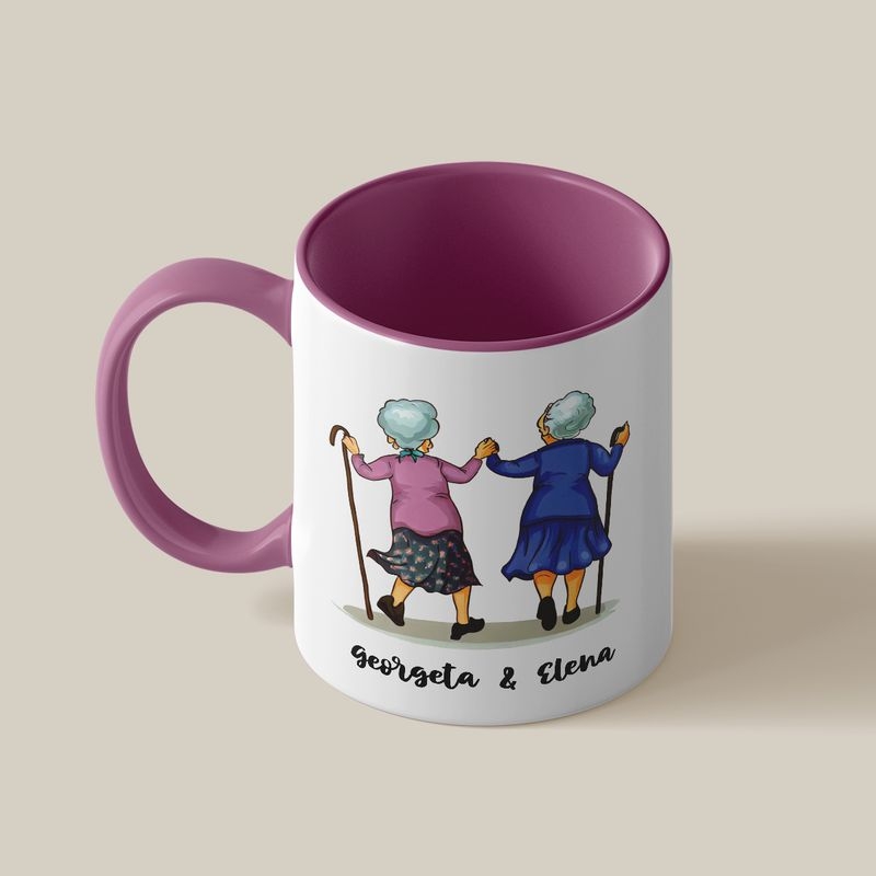 Cană personalizată cu toartă și interior color și două nume – Prieteni Cană personalizată cu toartă și interior color și două nume – Prieteni