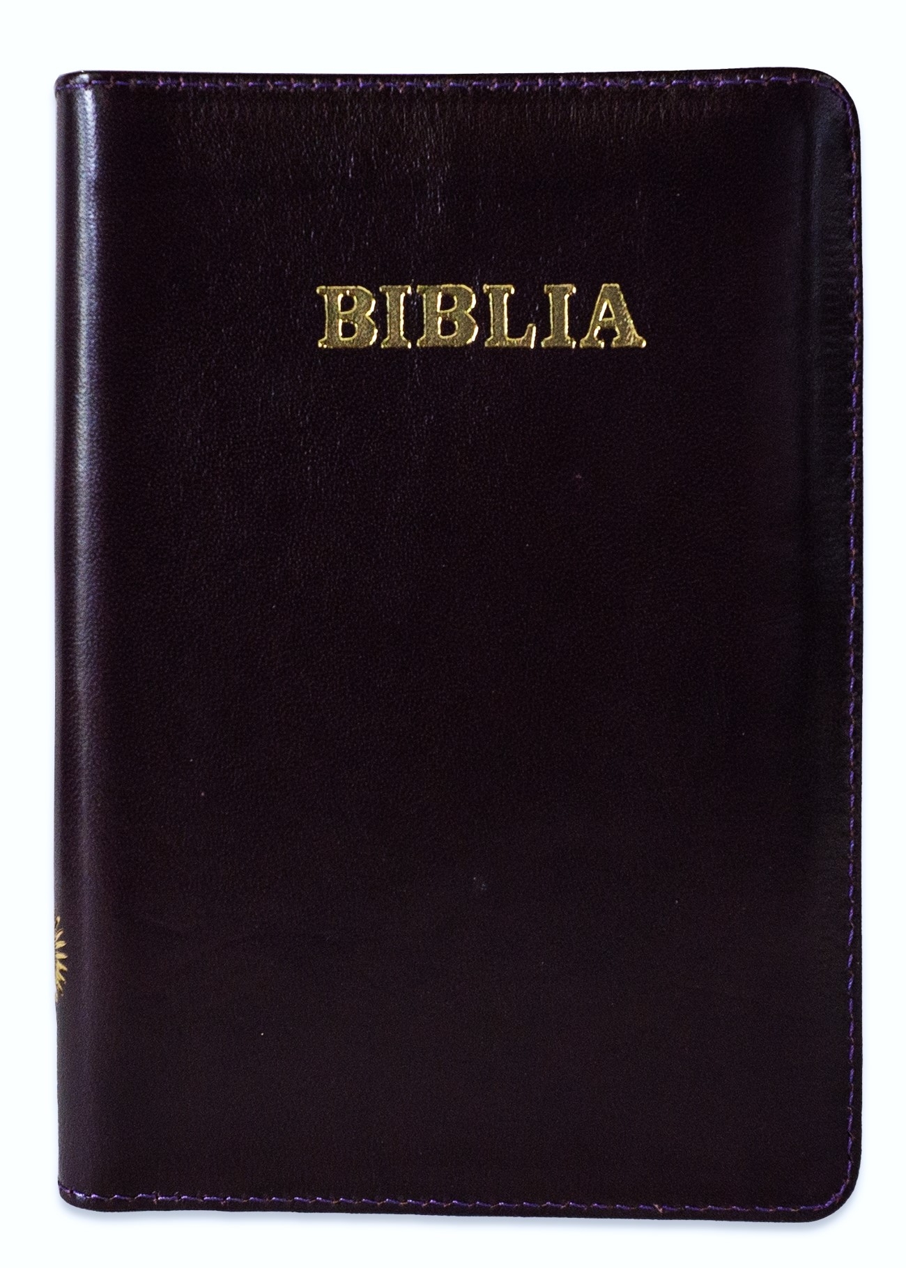 Biblie din piele, marime medie, culoare, mov închis, fermoar, margini albe,  cuv. lui Isus cu rosu [053]