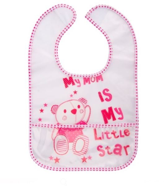 Bavetica Peva cu buzunar, roz - Urs, My mom is my little star (9m+) Bavetica Peva cu buzunar, roz - Urs, My mom is my little star (9m+)