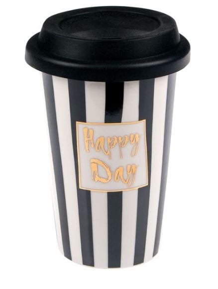 Cana cu capac negru de silicon - Happy Day - 400 ml