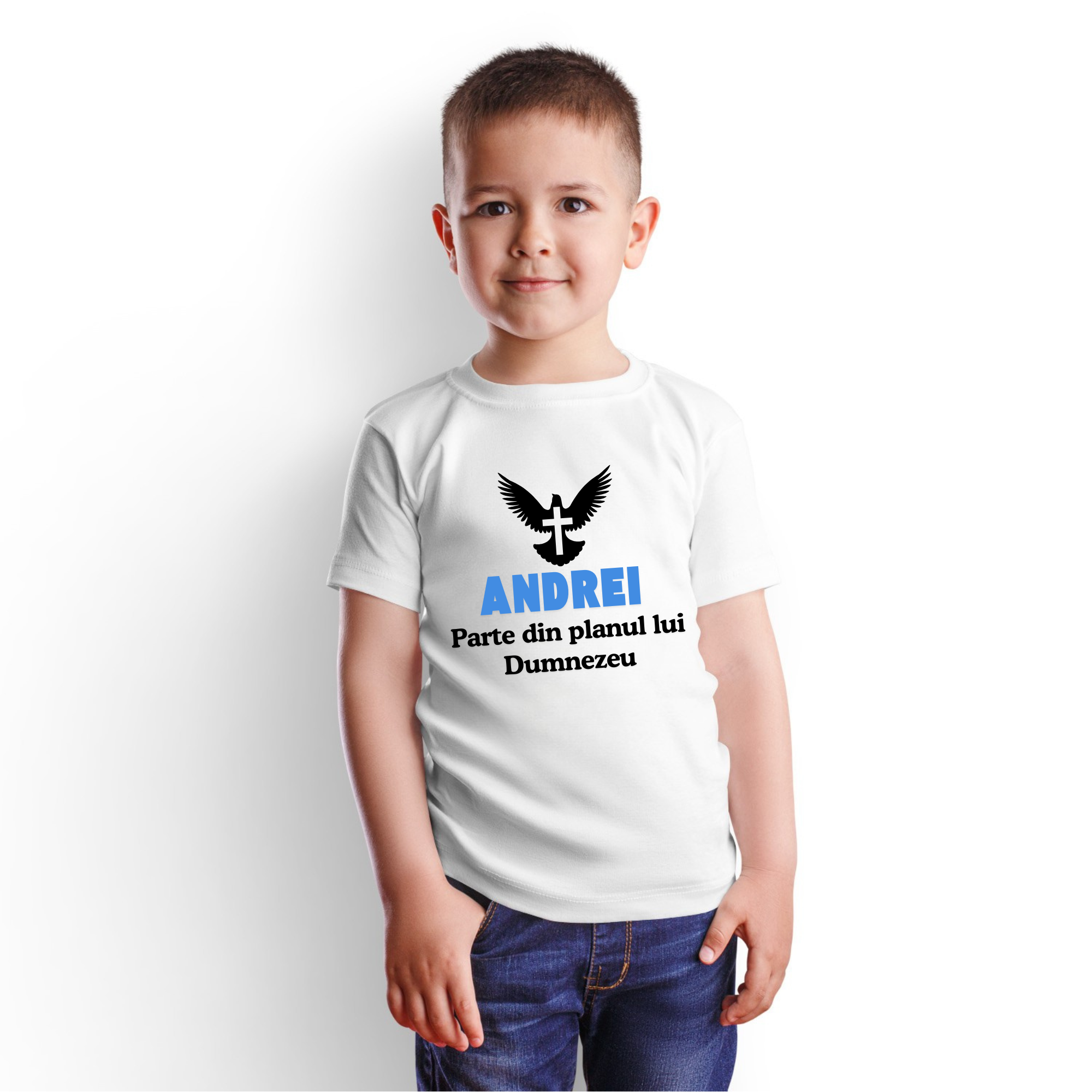 Tricou alb personalizat baieti, mesaj biblic