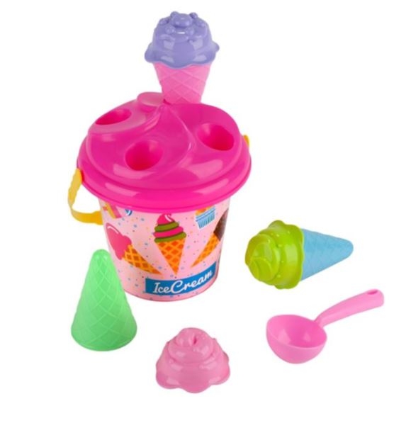 Set jucarii pentru nisip - Galeata, roz + 4 accesorii - Ice Cream (16x18cm) Set jucarii pentru nisip - Galeata, roz + 4 accesorii - Ice Cream (16x18cm)