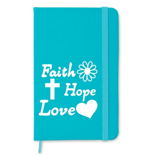 Carnetel A6 - Faith - Hope - Love (albastru deschis) Carnetel A6 - Faith - Hope - Love (albastru deschis)