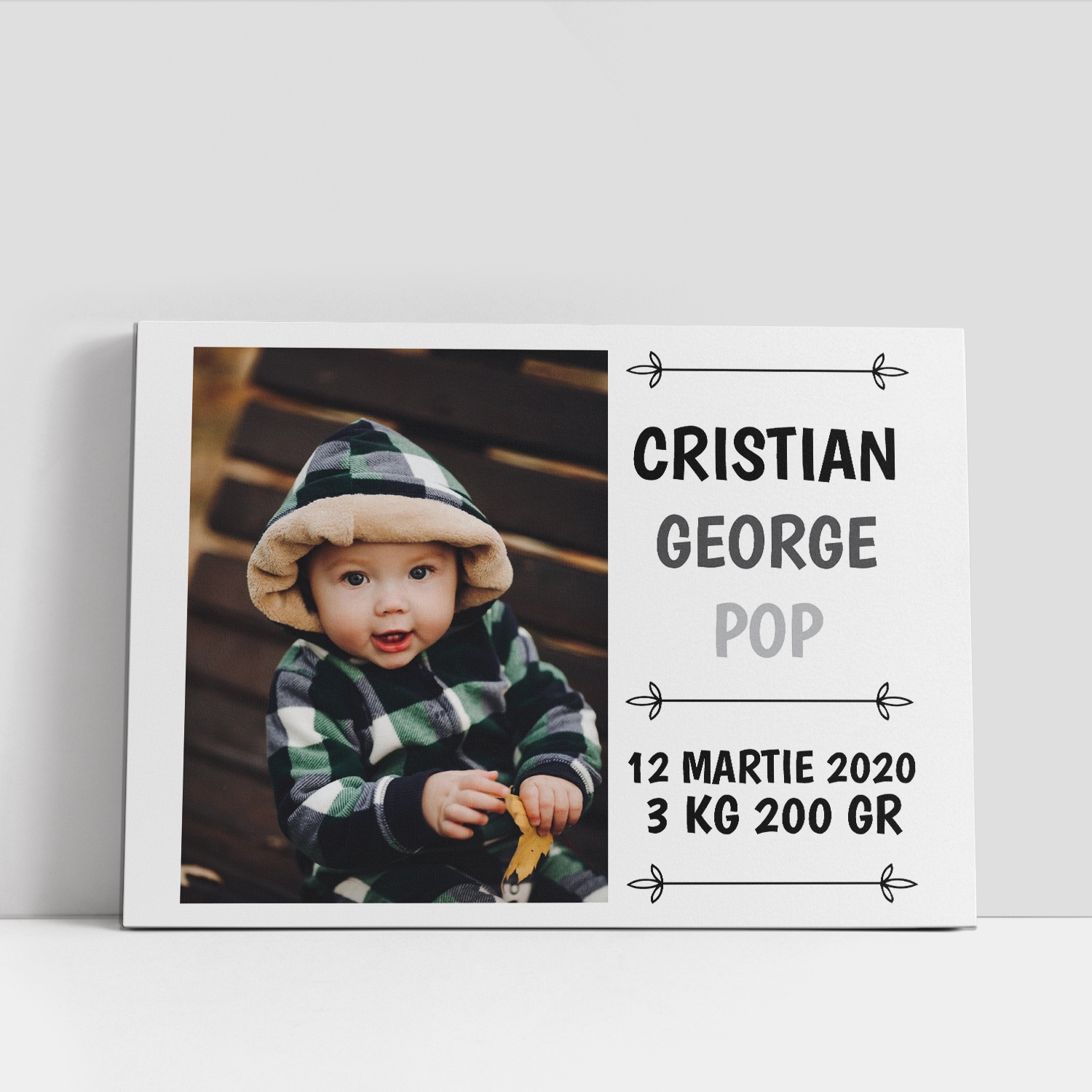 Tablou canvas personalizat cu poza, nume și text – Nou născut Tablou canvas personalizat cu poza, nume și text – Nou născut