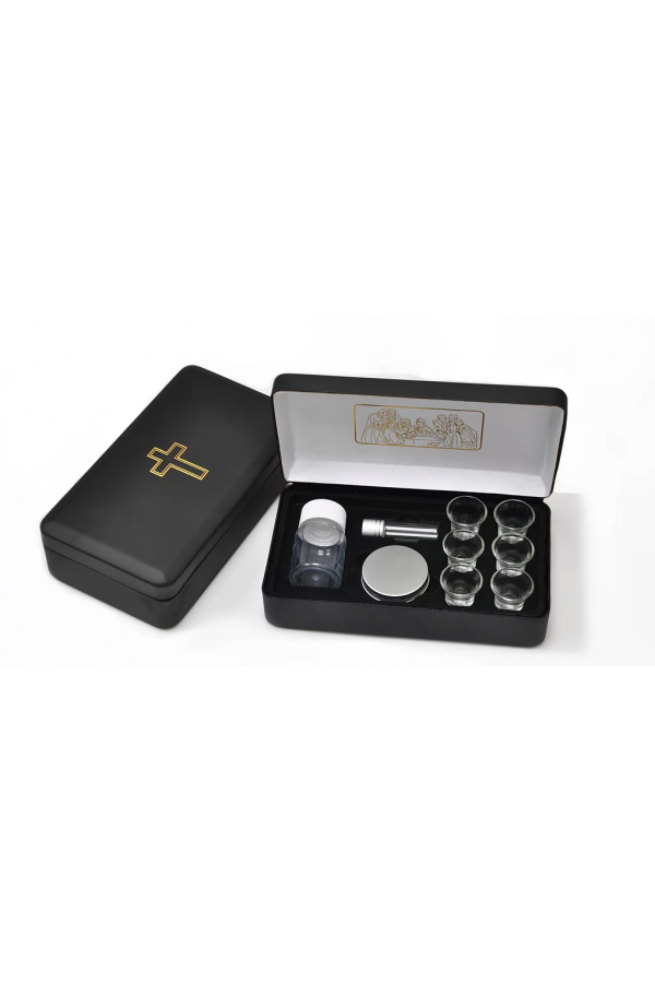Set portabil pentru Cina Domnului cu 6 pahare din sticla
