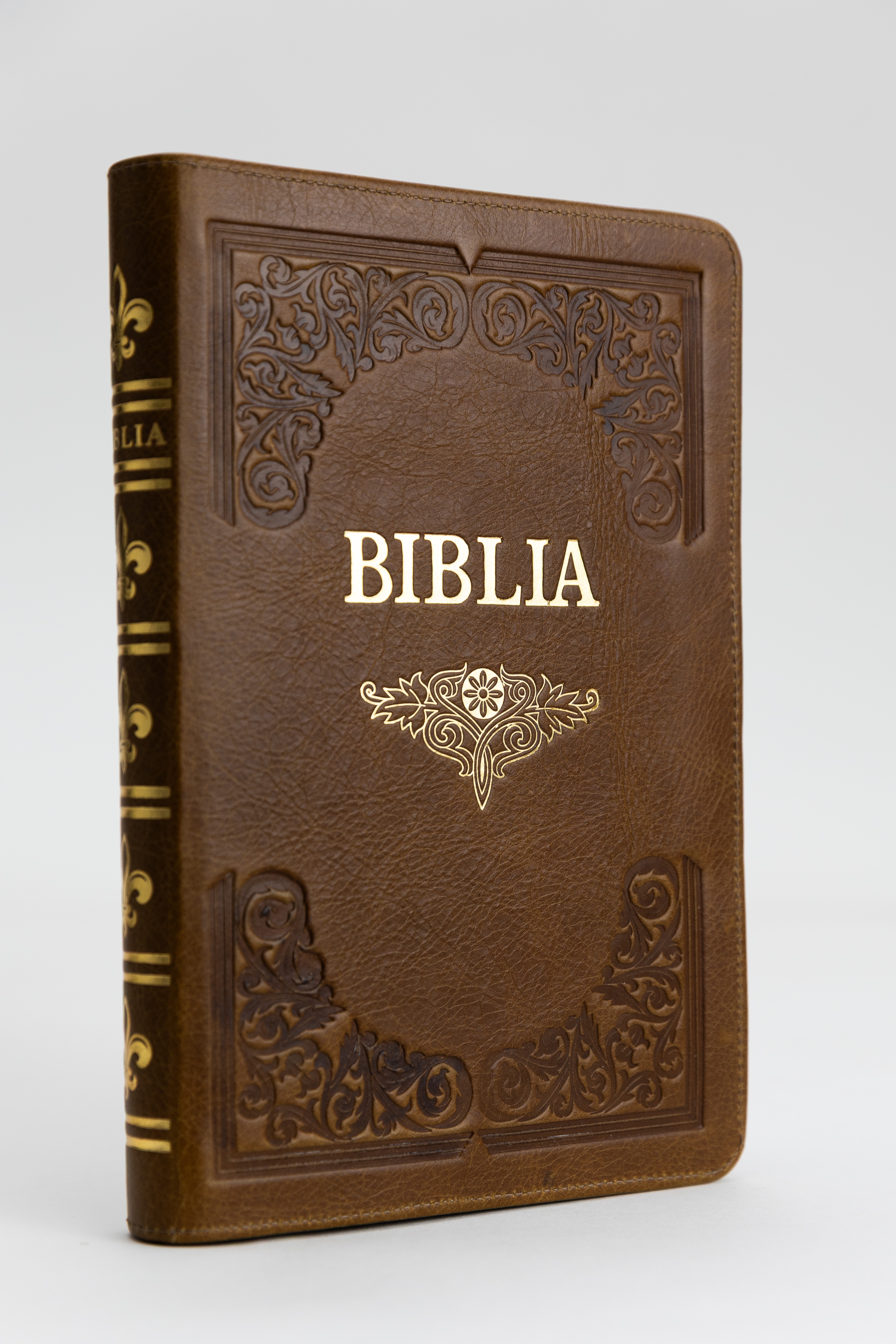 Biblie mare, piele, handmade, maro, index, margini aurii,  cuv. Isus cu rosu [SI 076 HM]