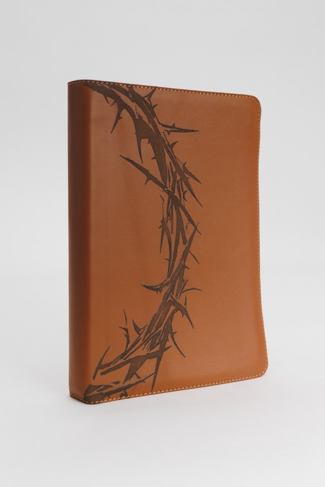 Biblia mare, piele, maro, argintata, index, fara fermoar, cuv. lui Isus cu rosu, simbol coroana [073 PI]