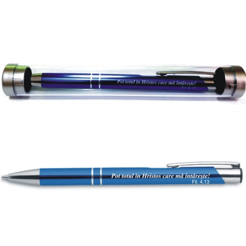 Pix metalic in tub - Pot totul (albastru) Pix metalic in tub - Pot totul (albastru)