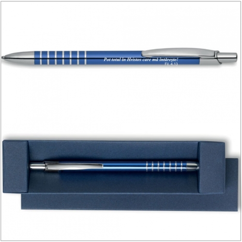 Pix cu mesaj crestin in cutie albastra- Pot totul in Hristos Pix cu mesaj crestin in cutie albastra- Pot totul in Hristos