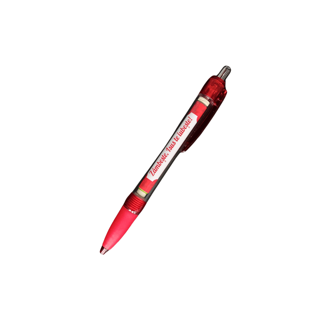 Pix cu foita (roșu) - texte biblice copii - Zambeste, Isus te iubeste! Pix cu foita (roșu) - texte biblice copii - Zambeste, Isus te iubeste!