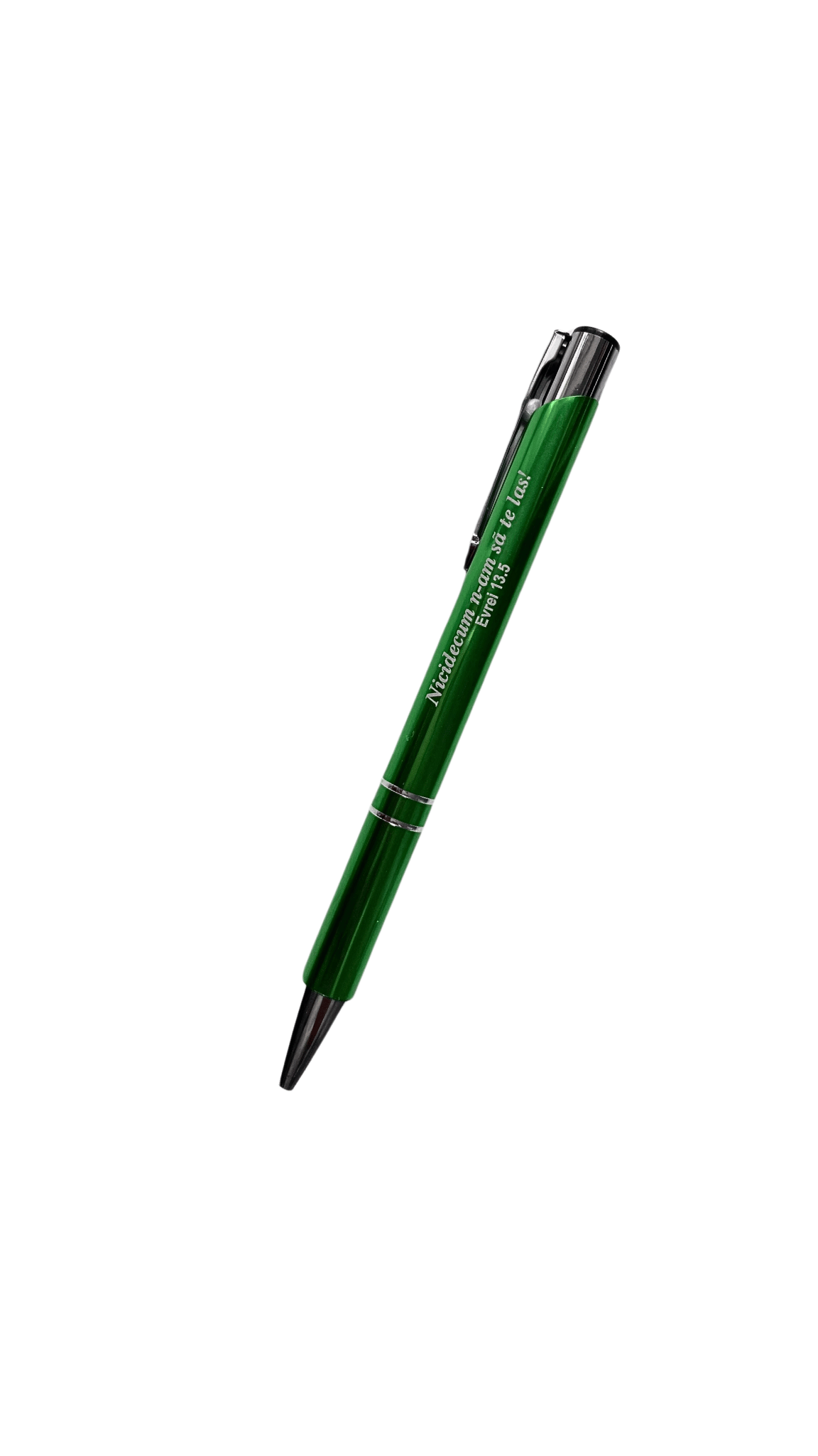 Pix cu mesaj crestin - "Nicidecum n-am să te las!" (verde) Pix cu mesaj crestin - "Nicidecum n-am să te las!" (verde)