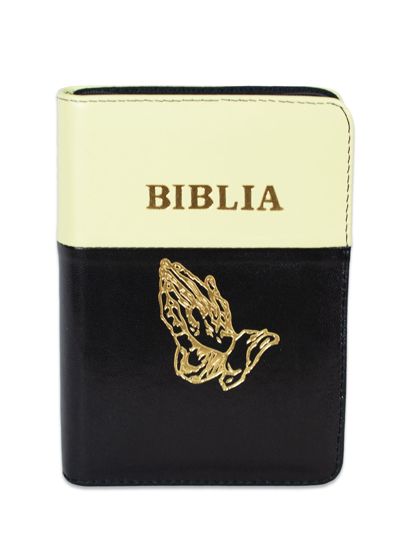 Biblia format mic, din piele, culoare verde lime cu negru, dex, fermoar, margini argintii, simbolul maini in ruga, cuv. lui Isus in rosu [047 PFI]