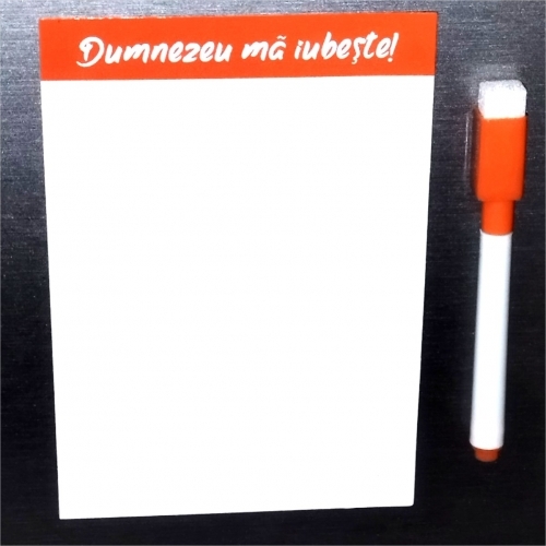 Tablita si marker magnetice orange, Dumnezeu ma iubeste! Tablita si marker magnetice orange, Dumnezeu ma iubeste!