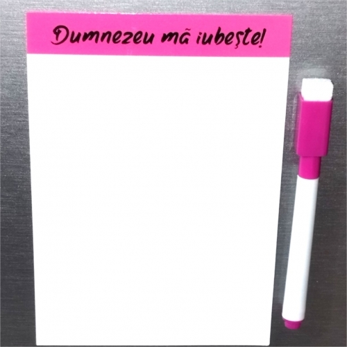 Tablita si marker magnetice roz, Dumnezeu ma iubeste! Tablita si marker magnetice roz, Dumnezeu ma iubeste!