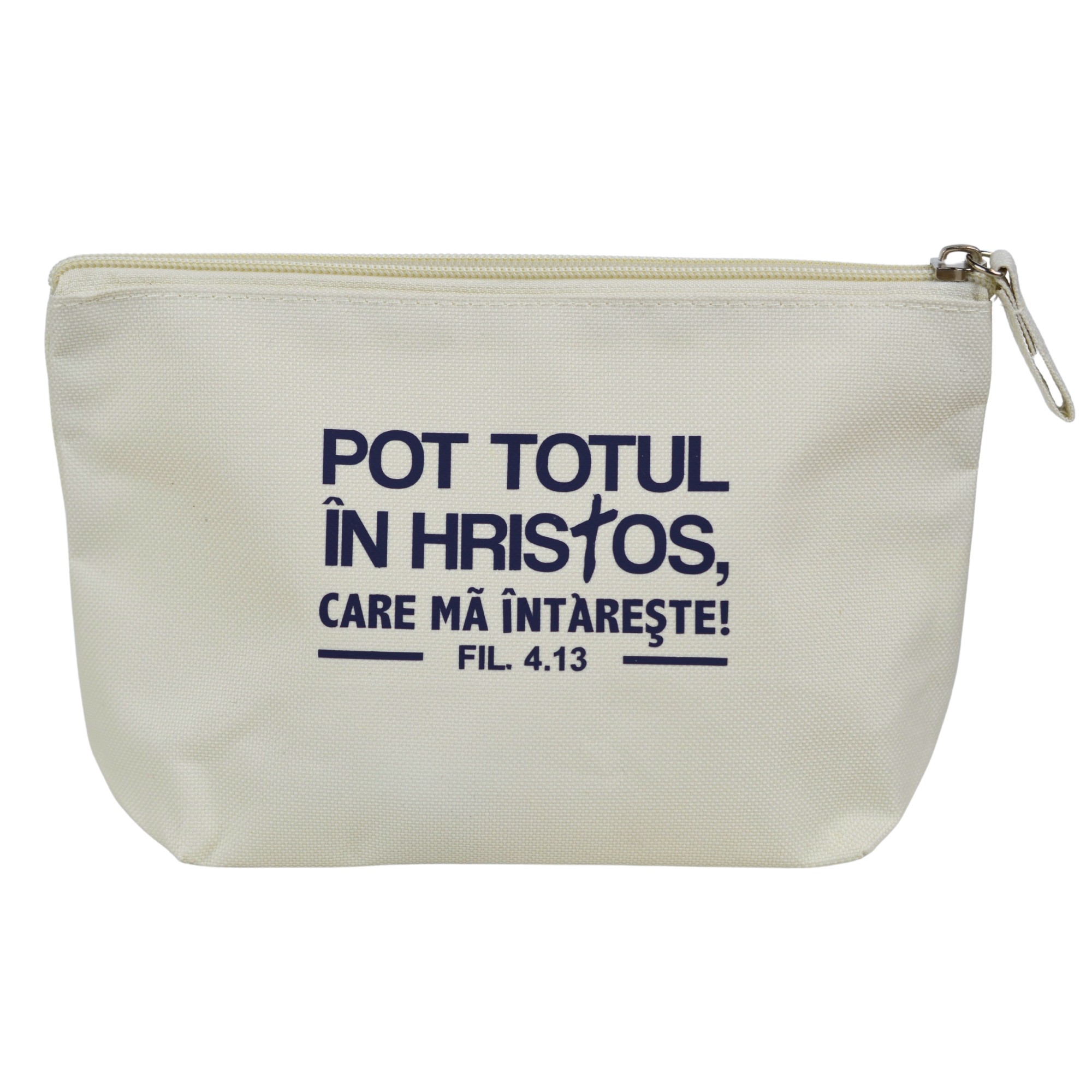 Borsetă din PVC, cu mesaj creștin - Pot totul în Hristos (crem) Borsetă din PVC, cu mesaj creștin - Pot totul în Hristos (crem)