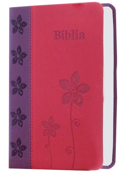 Biblia de buzunar, cu scris mare, piele, mov/roz