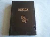 Biblie foarte mare, coperta din piele prelucrata manual, neagra, aurita, cuv. lui Isus cu rosu [083 PR]