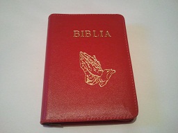 Biblia din piele, mica, rosie, femoar, cu maini [043]
