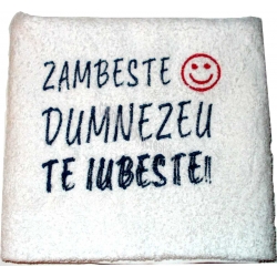 Prosop personalizat- Zambeste Dumnezeu te iubeste!(alb) Prosop personalizat- Zambeste Dumnezeu te iubeste!(alb)