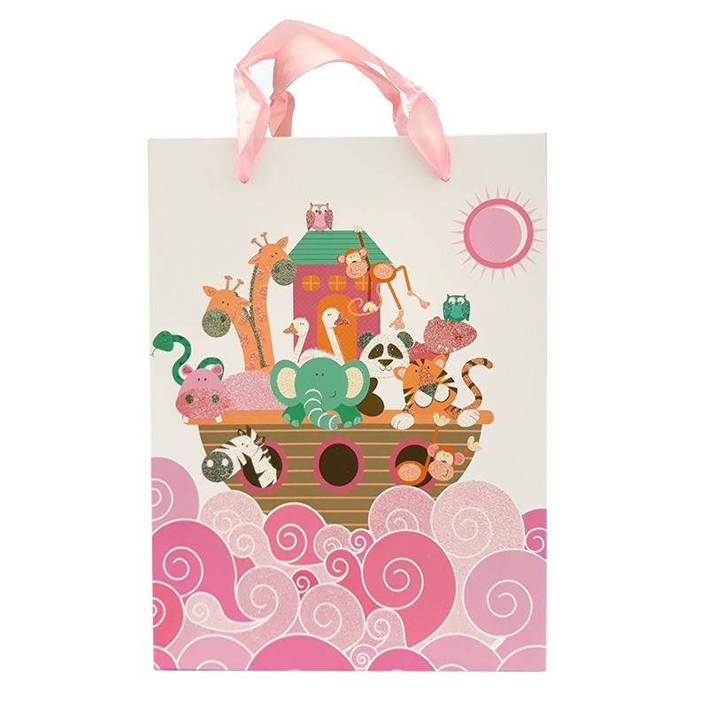 Punga medie pentru cadouri - Arca lui Noe (roz)