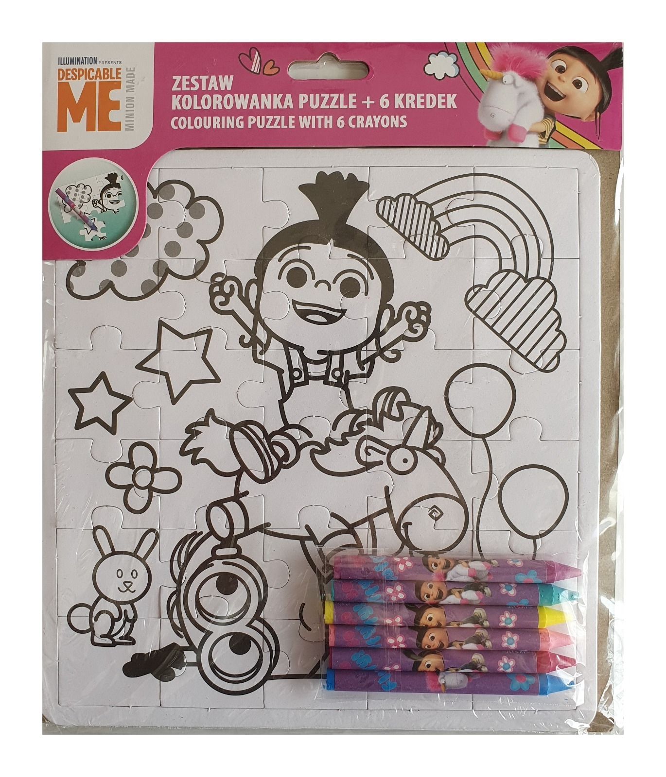 Puzzle de colorat cu 6 creioane cerate 3+ Puzzle de colorat cu 6 creioane cerate 3+