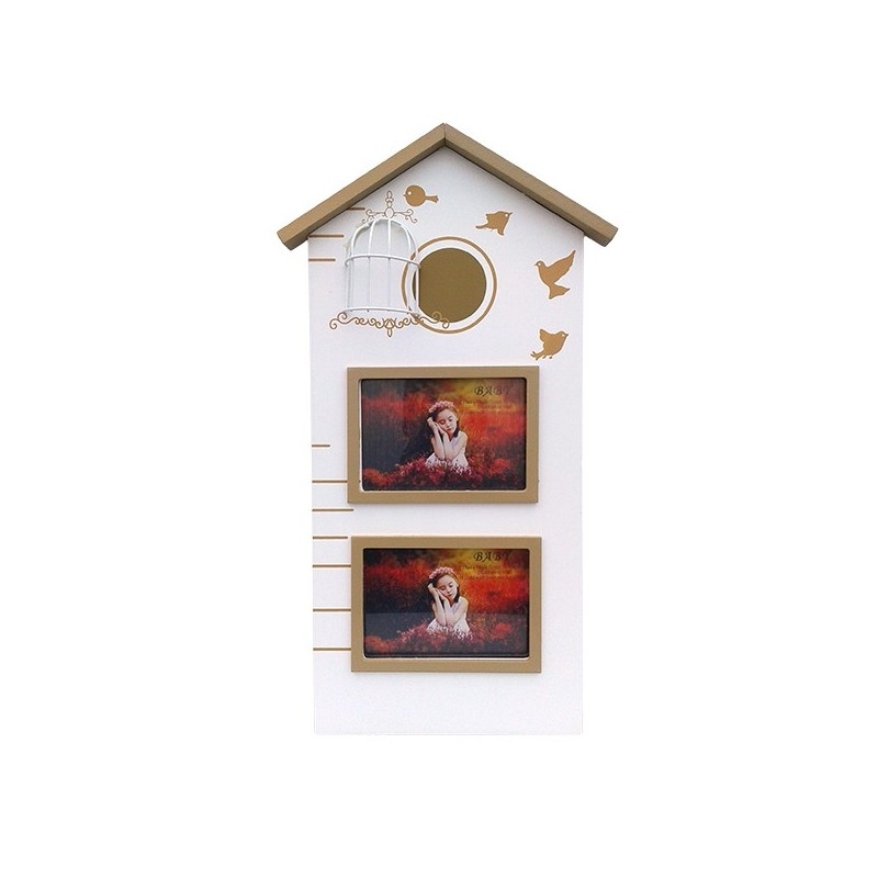 Rama foto din lemn alba, casuta cu colivie - 2 poze (23x42 cm) Rama foto din lemn alba, casuta cu colivie - 2 poze (23x42 cm)