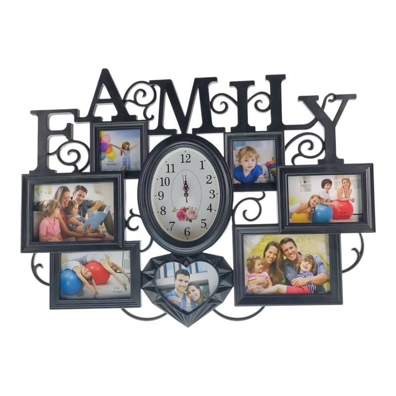 Rama foto - colaj 7 poze cu ceas - Negru Rama foto - colaj 7 poze cu ceas - Negru