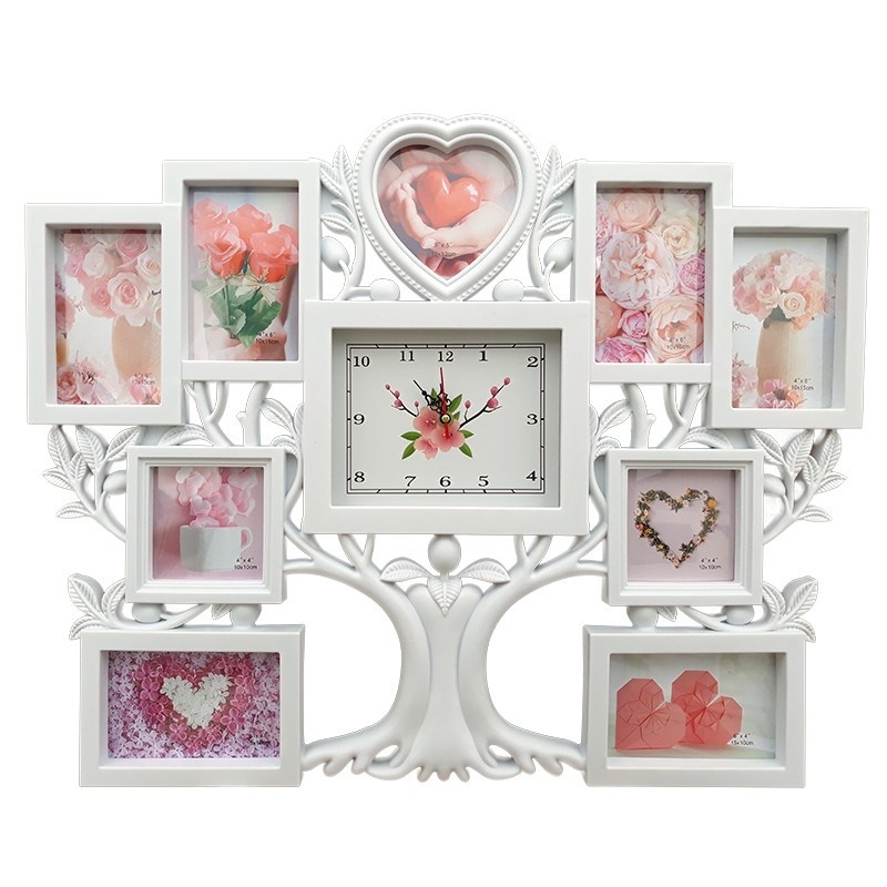 Rama foto colaj 9 poze cu ceas - Alb Rama foto colaj 9 poze cu ceas - Alb