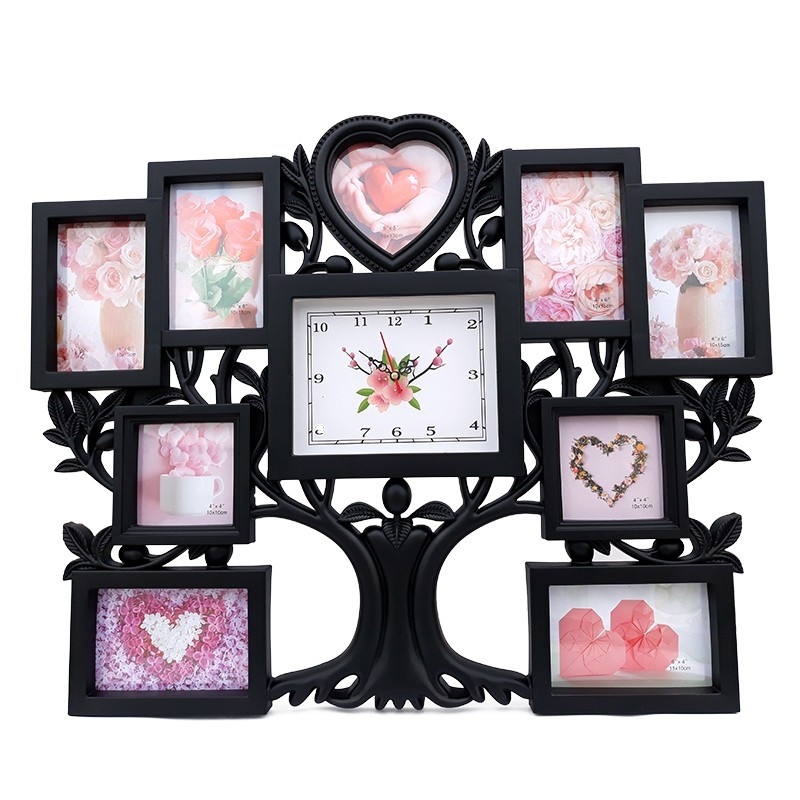 Rama foto colaj 9 poze cu ceas - Negru Rama foto colaj 9 poze cu ceas - Negru