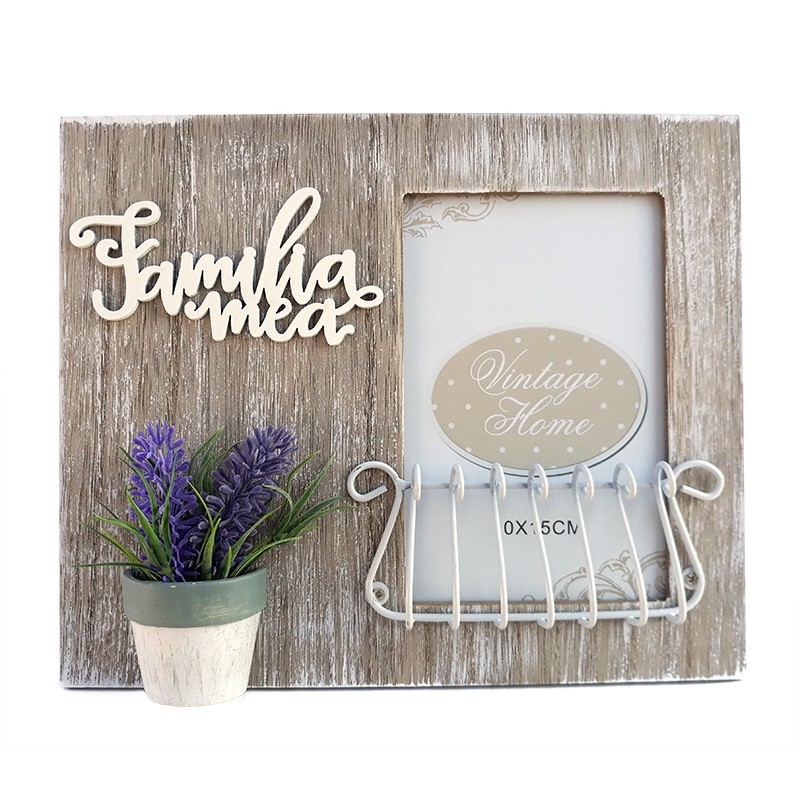 Rama foto lemn cu lavanda si grilaj - Familia mea (10x15cm) Rama foto lemn cu lavanda si grilaj - Familia mea (10x15cm)